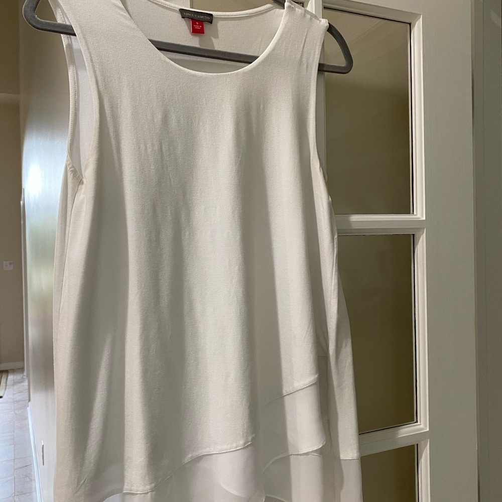Vince Camuto A line sleeveless knit top with sheer detail at bottom